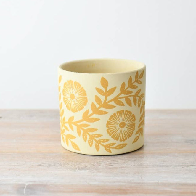 Yellow Floral Medium Planter