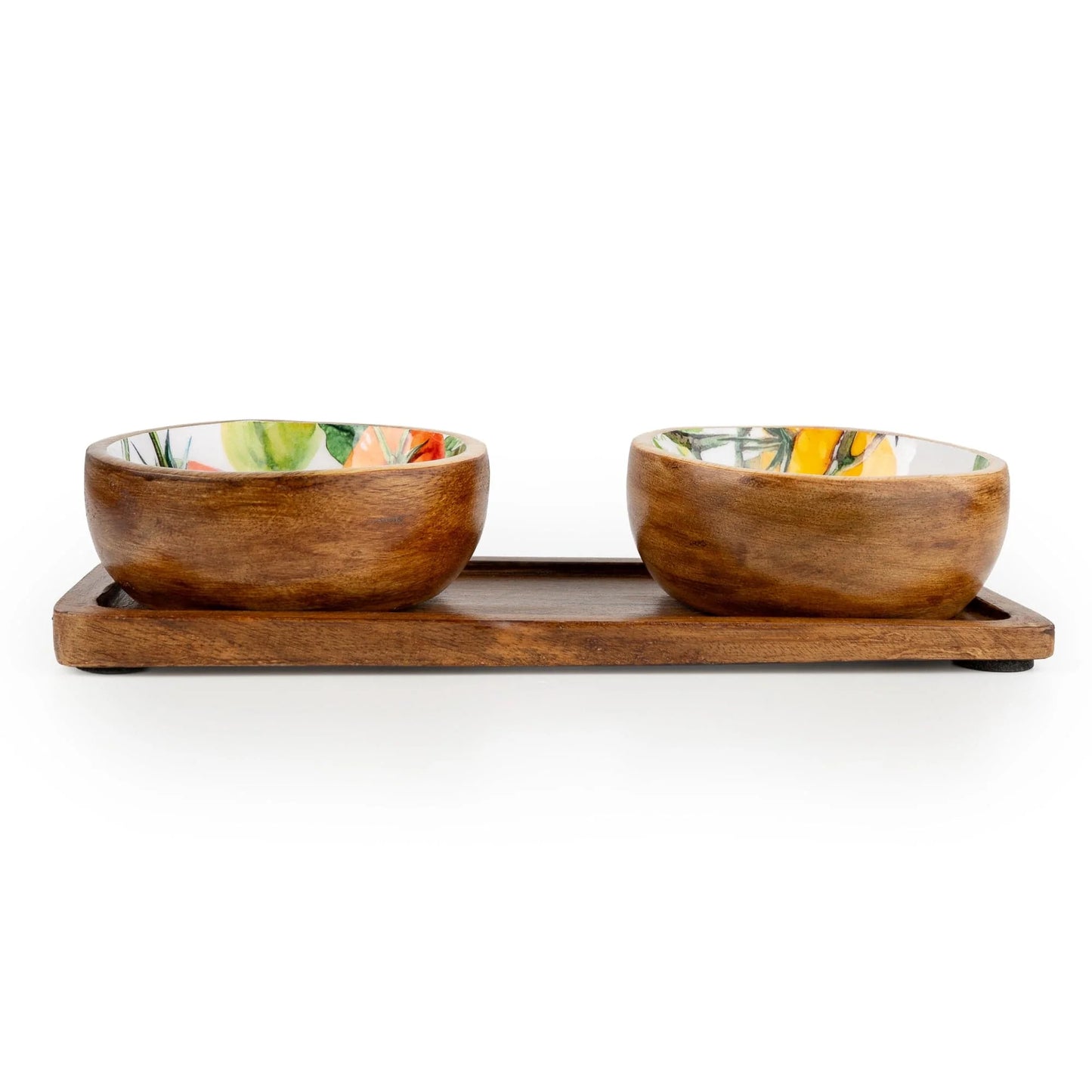 Handcrafted Tomato Patterned Set Of 2 Dipping Bowls On Tray