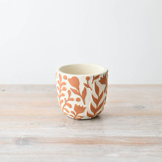 Orange Floral Patterned Small Planter