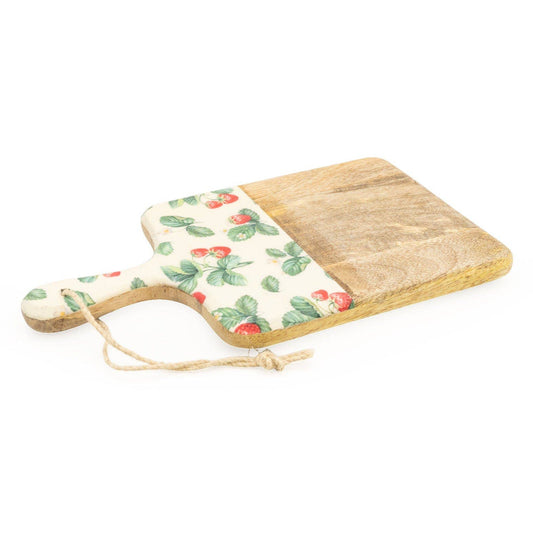 Handcrafted Strawberry Patterned  Mango Wood Serving Paddle Board