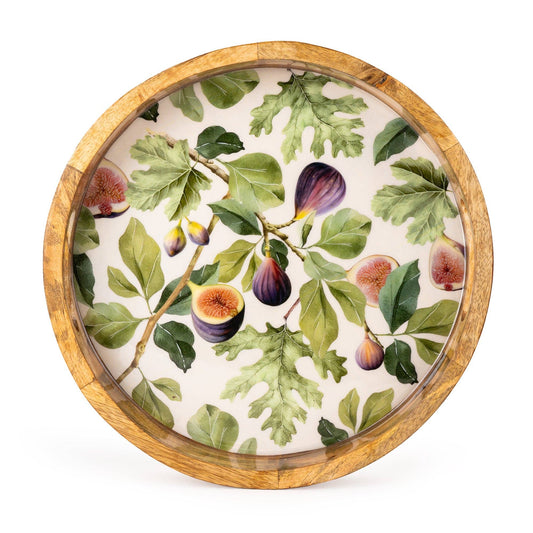 Handcrafted Round Fig patterned Mango Wood Tray