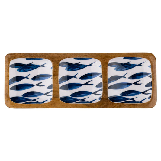 Ocean Fish Mango Wood Three Square Tray