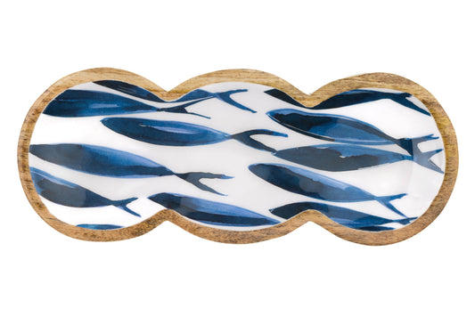 Ocean Fish Mango Wood Round Trio Tray