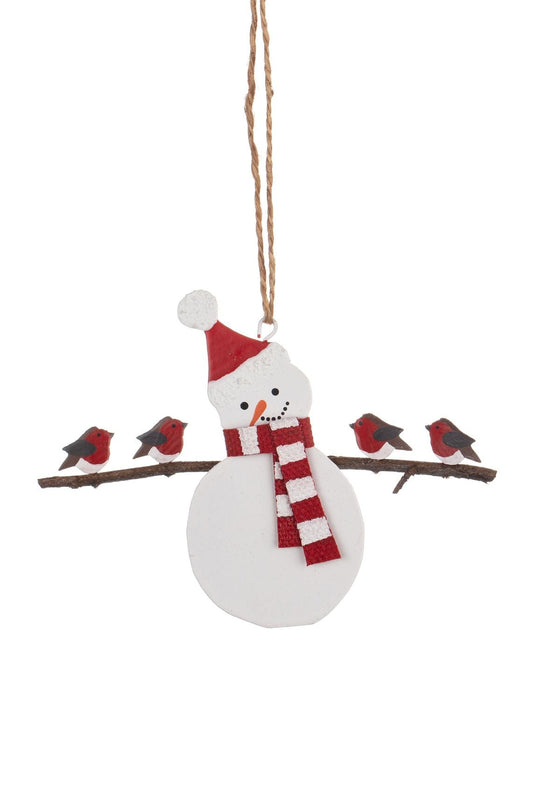 Snowman Holding Robins