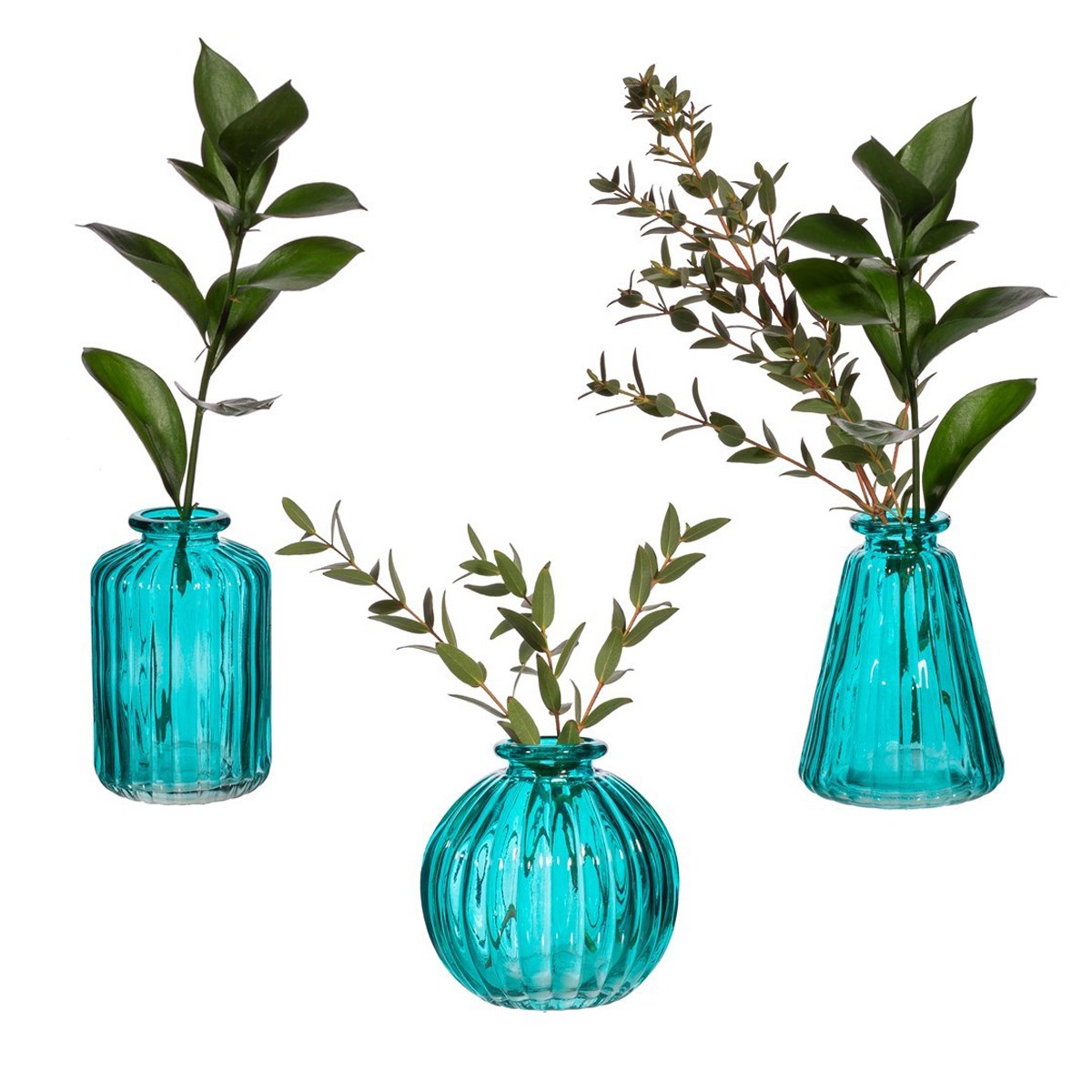 Turquoise Blue Glass Bud Vases