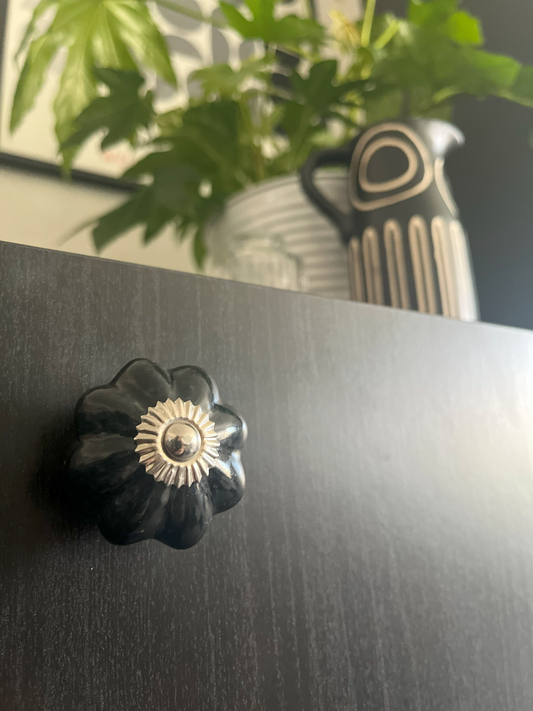 Ceramic Knob - Black Flower