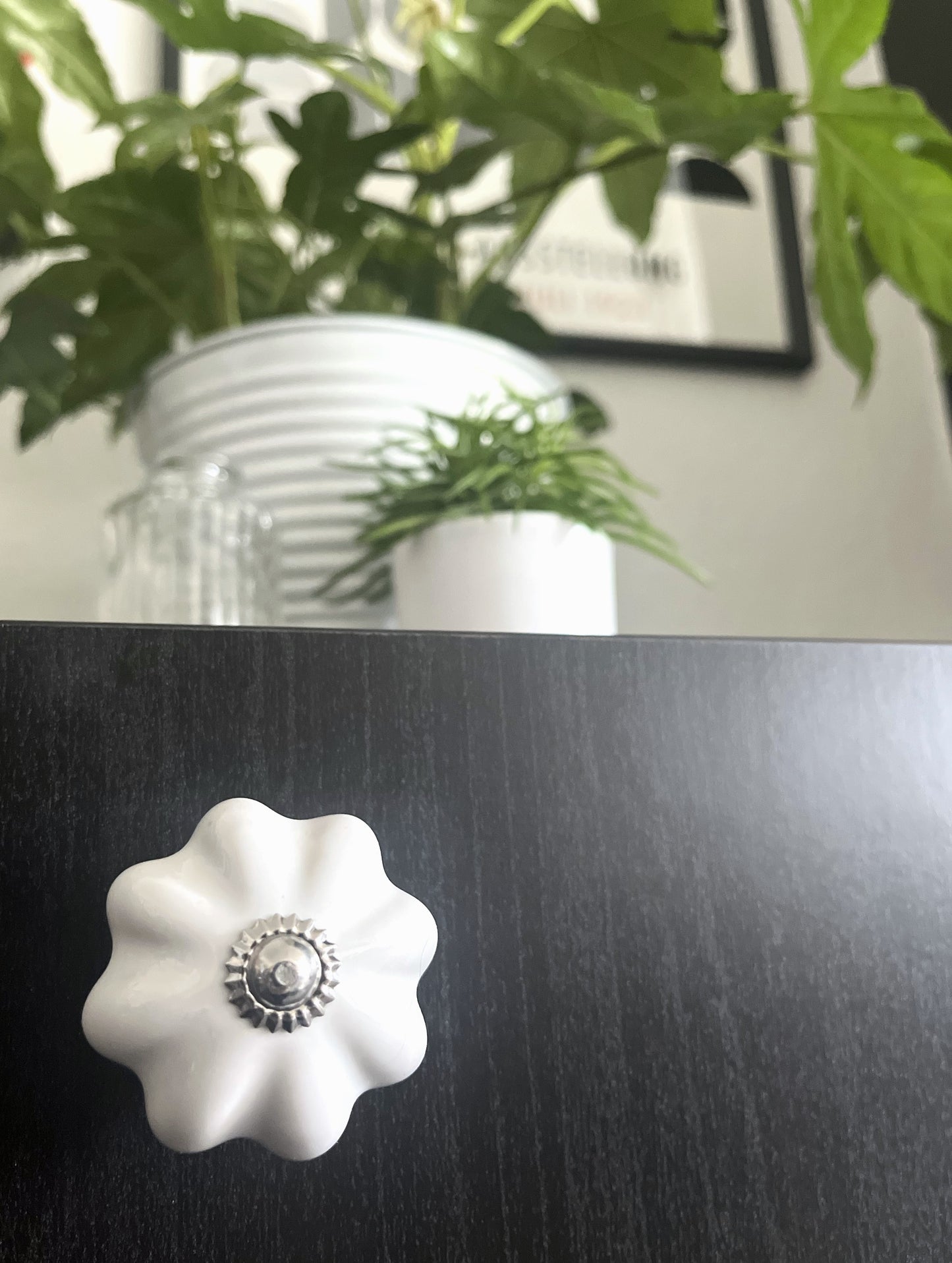 Ceramic Knob - White Flower