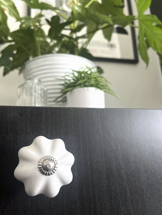 Ceramic Knob - White Flower