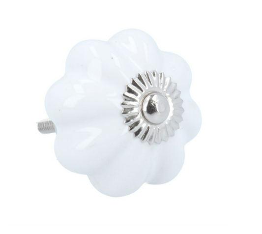 Ceramic Knob - White Flower